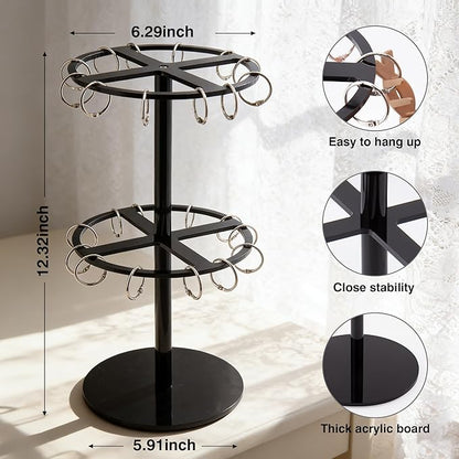 2-Tier Black Acrylic Claw Clip Organizer Rack-Large Capacity Hair Claw Clips Holder for Bathroom, Bedroom- Durable Clear Hair Accessories Organizer Storage for Women and Girls (Black)