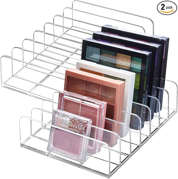 TUZAZO 2 Pack Acrylic Eyeshadow Palette Makeup Organizer - 7-Section Makeup Palette Organizer - Cosmetics Display Storage Holder for Eyeshadow Palettes Blush Contour Kits Sunglasses