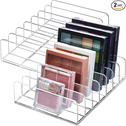 TUZAZO 2 Pack Acrylic Eyeshadow Palette Makeup Organizer - 7-Section Makeup Palette Organizer - Cosmetics Display Storage Holder for Eyeshadow Palettes Blush Contour Kits Sunglasses