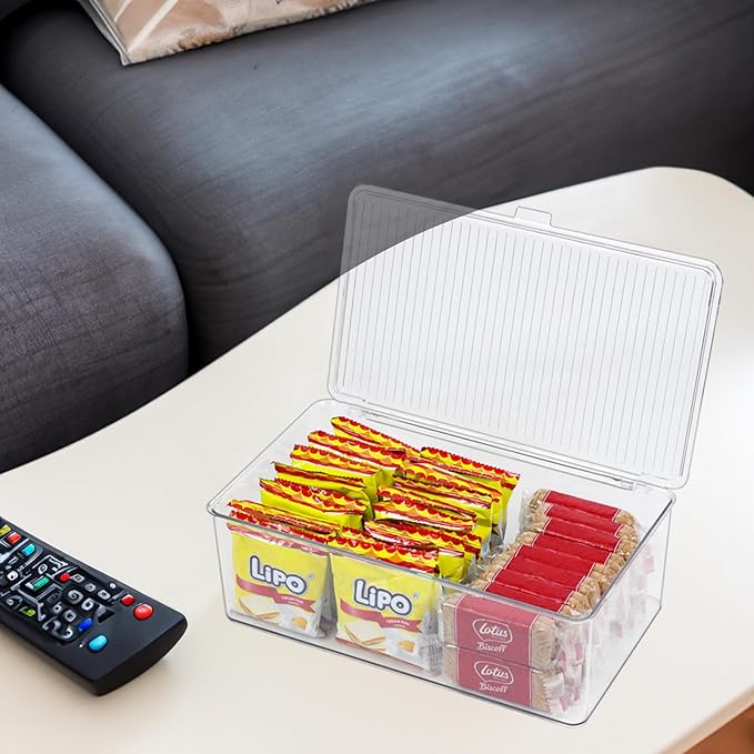 ZEXALOR Clear Plastic Storage Bin with Lid, Makeuo Holder, Fridge Organizer, Refrigerator Organizers and Storage, Small Container for Pantry, Office, Dresser, Bathroom, Kitchen, Snack