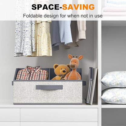 Closet Storage Bins 6 Pack, Large Closet Organizer Baskets with Divider & Handles,Trapezoid Fabric Shelf Organizers, Collapsible Storage Cubes for Clothes, Towels, Toys-Gray