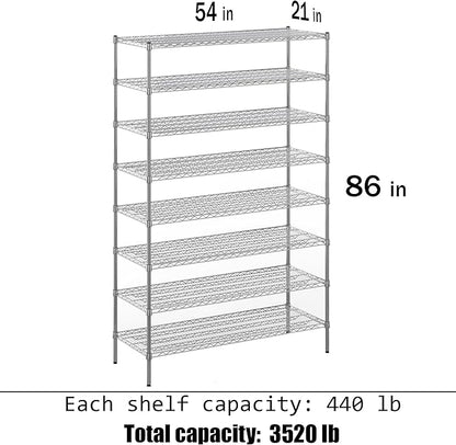21" Deep x 54" Wide x 86" Height Wire Shelving Kit | 8-Tier | NSF Commercial Storage Rack Unit