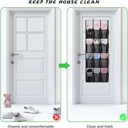 Hummingbird Over Door Organizer Breathable Mesh Pockets Shoe Rack for Over Door 4-Shelf Hanging Storage Bags Wall Mount Closet Organizer for Small Spaces Apartment
