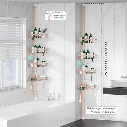 DAOYA Corner Shower Caddy Tension Pole - 4‑Tier Adjustable Shower Shelf Organizer Space‑Saving Bathroom Storage for Bathtub or Floor, Apricot