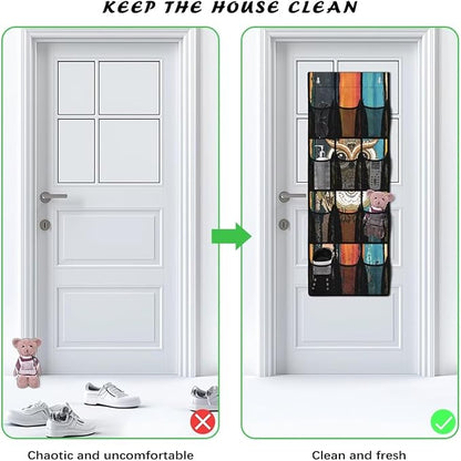 Owl Over Door Organizer Clear Deep Pockets Closet Door Hanging Shoe Rack Organizer Machine Washable Hanging Storage Bag for Garage Laundry Bathroom Kitchen