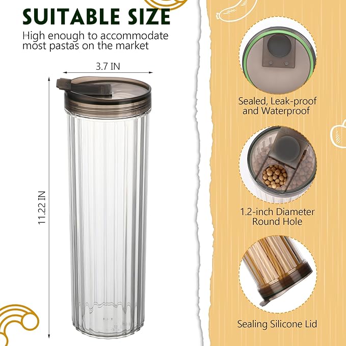 3 Pcs Spaghetti Pasta Container with Airtight Lid 48oz Clear Tall Pasta Holder Spaghetti Food Storage Container Leakproof for Noodles Beans Oats Coffee Beans Rice Flour Oatmeal