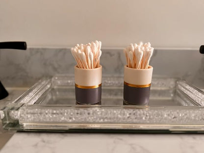 Qtip Holder - White/Navy with Gold Stripe - Q Tip Holder for Bathroom, Bathroom Vanity Decor, Floss Pick Holder, Cotton Swab Holder, Bathroom Sink Decor, Flosser Holder, Cute Bathroom Decor
