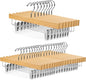 Nature Smile Deluxe Wooden Pants Hangers,Solid Lotus Wood Jeans Skirt Hanger with Clips Anti-Rust Hook Pack of 28（Natural）