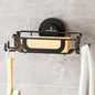 LEVERLOC Soap Holder Shower with Hooks, Bar Suction Cup Soap Dish Tray for Wall, Rust-Proof Stainless Steel Sponge Caddy for Bathroom Accessories Organizer Bathtub Kitchen Sink, Black