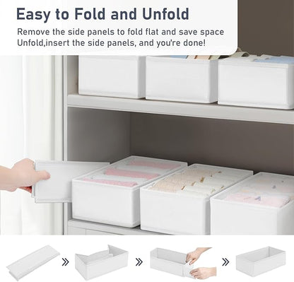 DIMJ Drawer Organizer Clothes - Underwear Organizer Small Sock Organizer Box Dresser Organizer,Drawer Dividers for Baby Clothes,Bra,Socks, Belt, Tie, Set of 6,White