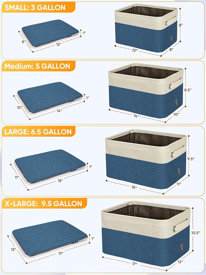 BALEINE 1 Pack Fabric Closet Storage Bins for Shelves, Linen Closet Organizers and Storage, Decorative Baskets for Organizing, Shelf, Clothes, Home, Office (Navy Blue, 17''x13''x10.5'')