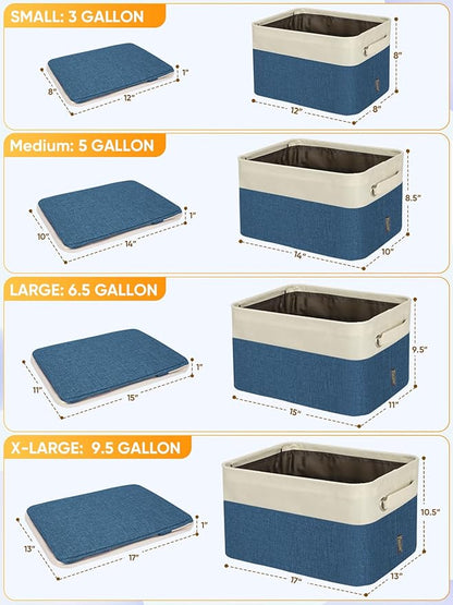 BALEINE 3 Pack Fabric Closet Storage Bins for Shelves, Linen Closet Organizers and Storage, Decorative Baskets for Organizing, Shelf, Clothes, Home, Office (Navy Blue, 14''x10''x8.5'')