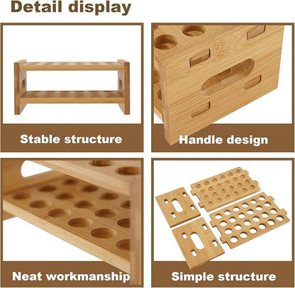 Bamboo Perfume Holder Compatible with Scentbird, Ultra-Sturdy Design Roller Ball Perfume Organizer Display Stand, Tool-Free Setup, 24 Slots for Perfume Oils, Lip Gloss, Lipstick, Essential Oil