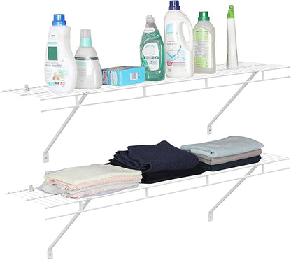 HAUSHOF Closet Shelves Wall Mounted 4-Pack, 4 ft x 12in White Wire Shelving for Laundry Room, Closet, Basement Organization and Storage