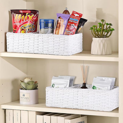 Vagusicc 3 Section Wicker Storage Basket, White Wicker Baskets for Storage, Toilet Tank Basket, Small Baskets for Organizing for Shelves, 2-Pack