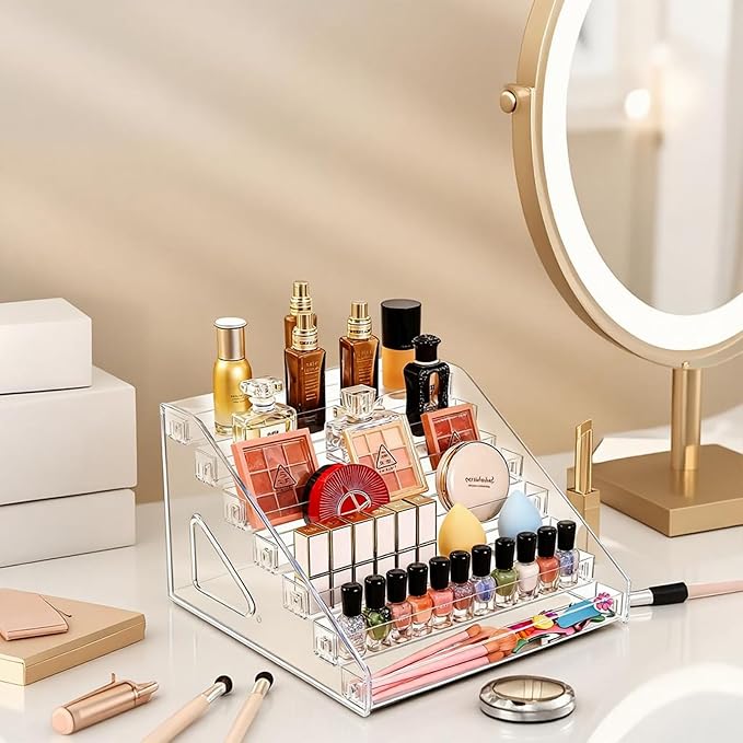 Nail Polish Storage Box Makeup Organizer Cosmetics Storage Transparent Easy to Assemble 7 Layers