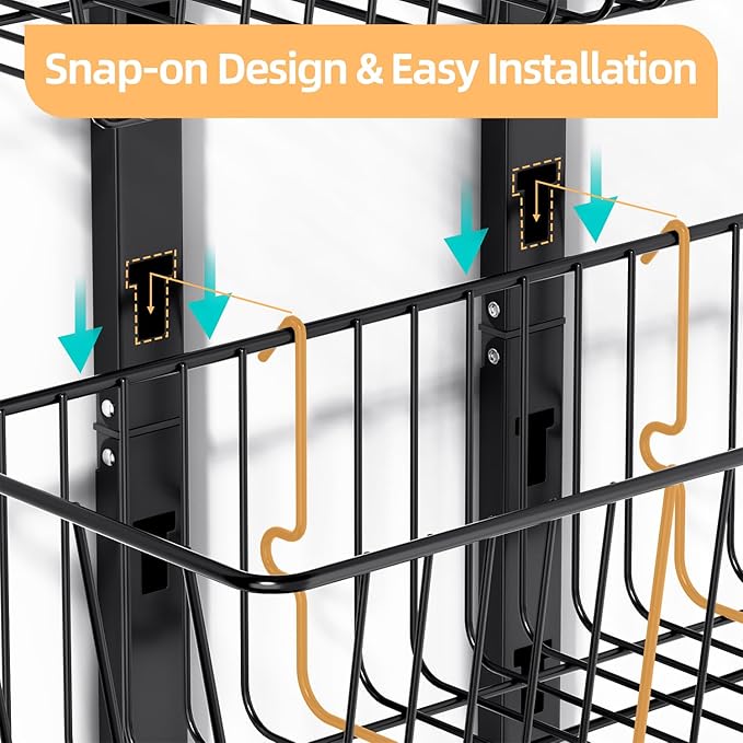6-Tier Over The Door Pantry Organizer, Metal Hanging Storage Shelf with Adjustable 6 Baskets, Space-Saving Design Hanging Spice Rack for Kitchen, Bathroom, Laundry Room, Black