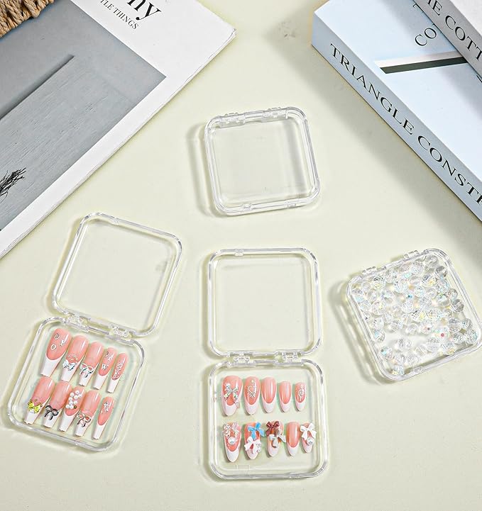 8Pcs Press On Nail Cases, Press On Nails Packaging Transparent Nails Storage Box for Manicurist & Enthusiasts, Includes 60Pcs Double Sided Adhesive Tape Organizing Lightweight