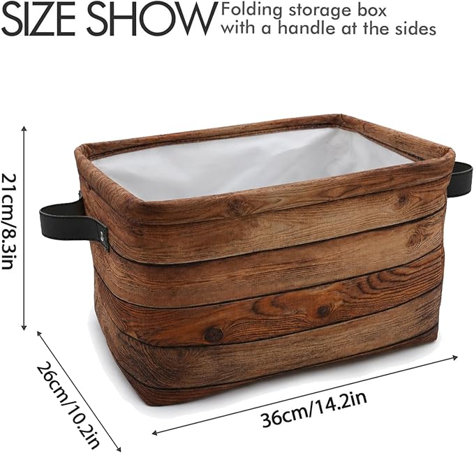 Wood Print (Not Real Wood) Rectangular Retro Vintage Storage Basket Organizer Bin Shelf Baskets For Clothes Gifts For Home Office Dorm