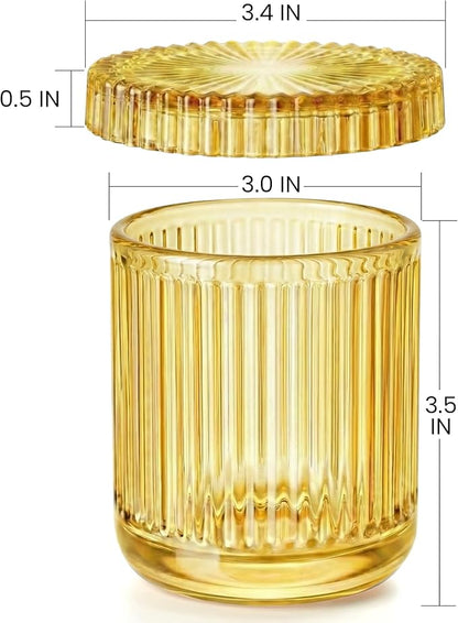 2 Pack Qtip Holder - Apothecary Jars with Lids, Bathroom Organizers and Storage Canister for Cotton Balls,Swabs,Floss Picks,Hair Ties,Clear Glass Vintage Bathroom Decor Jar Set (yellow)