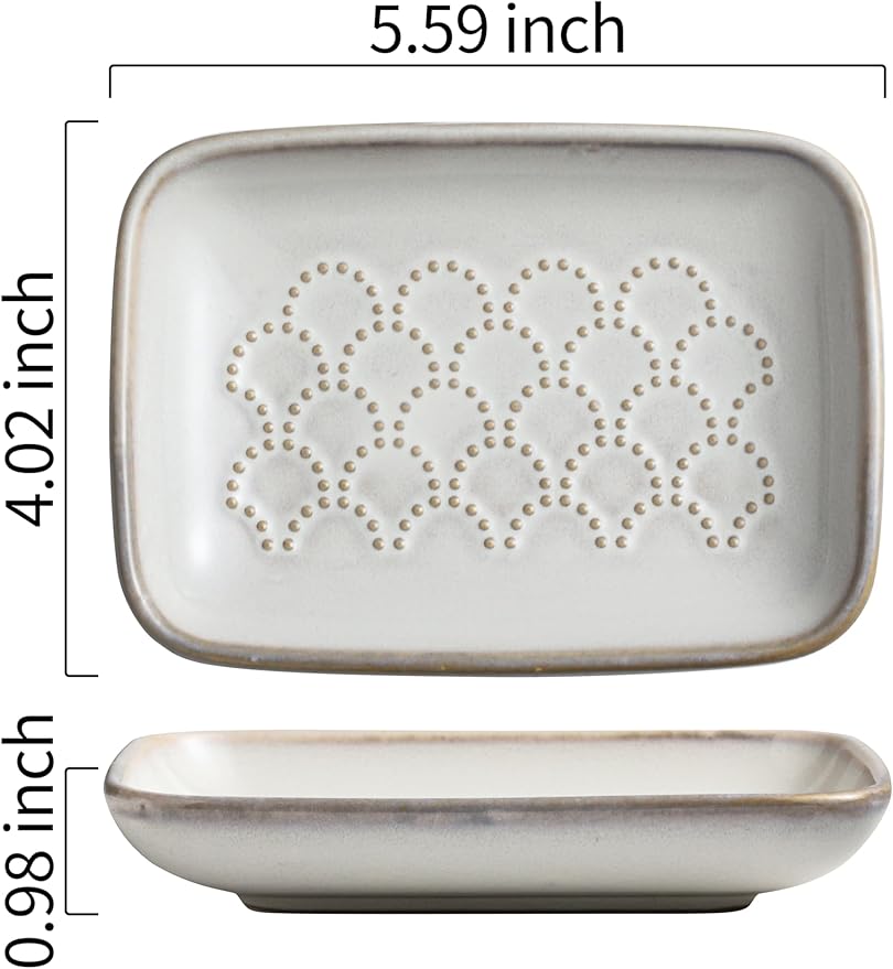 Gomakren Ceramic Soap Dish with Raised Scalloped Design, Versatile Soap Holder & Tray for Bathroom and Kitchen Sink, Prevents Soggy Soap, Rustic Modern Decor, Easy to Clean, Beige (5.59" x 4.02")