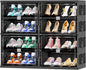 JEKO&JEKO 4 Tiers Foldable Shoe Rack Organizer Cabinet for Closet Entryway, Large Collapsible Shoe Storage Box with Magnetic Doors Fits Up to 16 Pairs (Black)