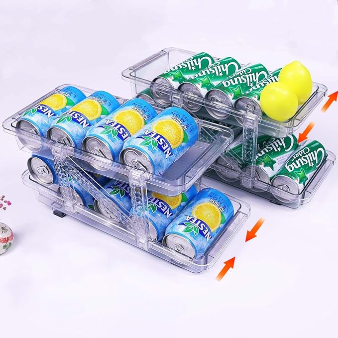 2 Pack Soda Can Dispenser for Refrigerator,Adjustable Width Soda Can Organizer,Stackable Drink Organizer for Fridge,Pantry,Cabinet,Soda Holder for Refrigerator