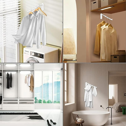 Sumnacon 2 PCS Stainless Steel Clothes Hanger Rack - Wall Mount Clothing Rack with Swing Arm, Sturdy Clothes Hanger Racks for Laundry Room Bedrooms Clothing Drying Hanger with 5 Hooks, White