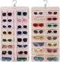 BAGSMART Hanging Jewelry Organizer, Dust Proof Sunglasses Storage Case Wall Mounted, Travel Dual Sided Glasses Case Multiple Pairs, Eyeglasses Holder with 32 Clear Slots & Metal Hook, Pink