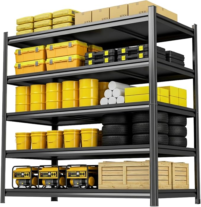 78''H Garage Shelving,3300LBS Heavy Duty Garage Shelving,40"W Industrial Shelving,Adjustable Storage Shelf Unit with Double Layer Posts for Garage,Basement,Warehouse,Commercial,Black 5 Tier