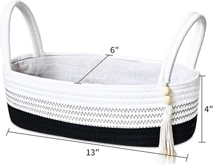 ABenkle Small Storage Basket for Toilet Tank Top - Jute Rope Woven Organizer with Handle, Boho Countertop Bathroom Decor, Toilet Paper Holder, 13x6x4 Inch