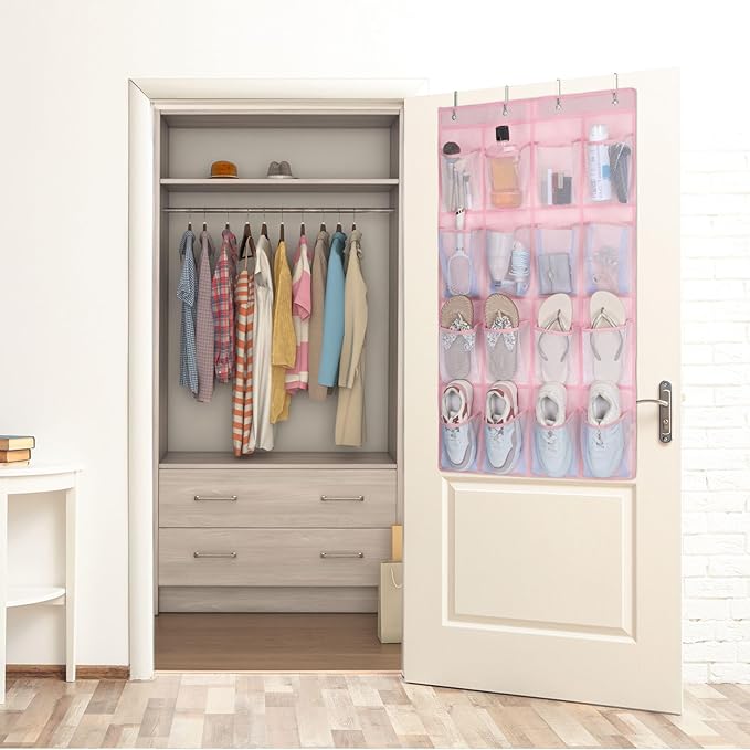 F-color 16-Pocket Hanging Organizer - Over the Door Shoe Organizer, Cruise Essentials for Cabin & RV, Breathable Mesh Storage Pockets, Space Saving Hanging Storage Holder with 4 Sturdy Metal Hooks