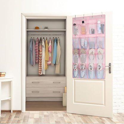 F-color 16-Pocket Hanging Organizer - Over the Door Shoe Organizer, Cruise Essentials for Cabin & RV, Breathable Mesh Storage Pockets, Space Saving Hanging Storage Holder with 4 Sturdy Metal Hooks