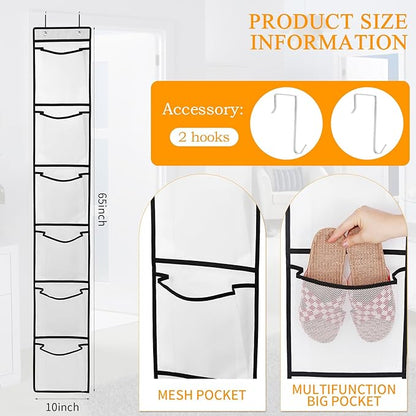 GOMAJI 6 Large Breathable Mesh Pockets, Over The Door Shoe Organizer, Boots Hanging Storage Shoe Rack for Closet, Accessories - - White