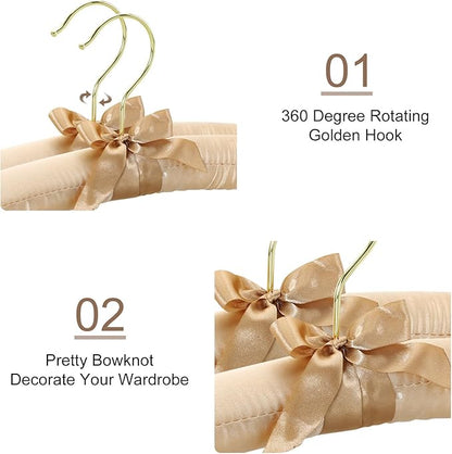 TOPIA HANGER Padded Hangers for Women Clothing, 10-Pack Thick Foam Padded Satin Hangers No Shoulder Bump for Sweaters, Coat, Blouses, Dresses (Champagne Gold), CT18CP10
