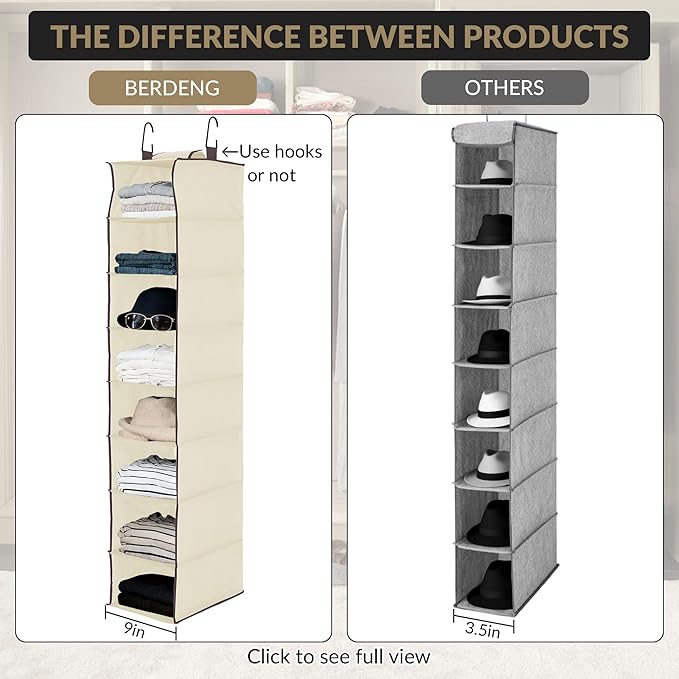 Garvee 3-Tier Hanging Shoe Organizer for Closet, Gray 8-Shelf Storage Holder with 2 Hooks, No Tools Needed Installation, Space-Saving Shelf for Shoes, Purses, Scarves, Accessories (3 Pack)
