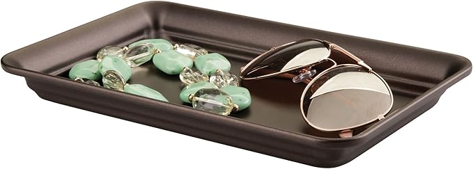iDesign Metal Vanity Tray, Non-Slip Guest Towel Board for Cosmetics,Makeup,Jewelry,Keys,Bathroom,Kitchen,Office,Craft Room,Countertops,Closets Storage Organization, 6.5" x 10" x 1", Clear and Bronze