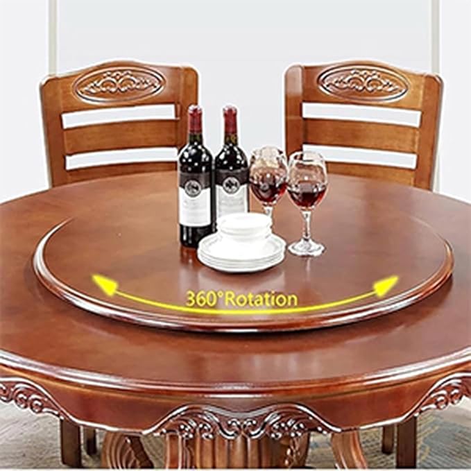 Large Lazy Susan Turntable, Wooden Round Tray Rotating for Dining Table Top Centerpiece Silent Smooth SpinBy Hand Kitchen Turntable Organizer, Easy to Clean (Teak Color, 31.5 in)