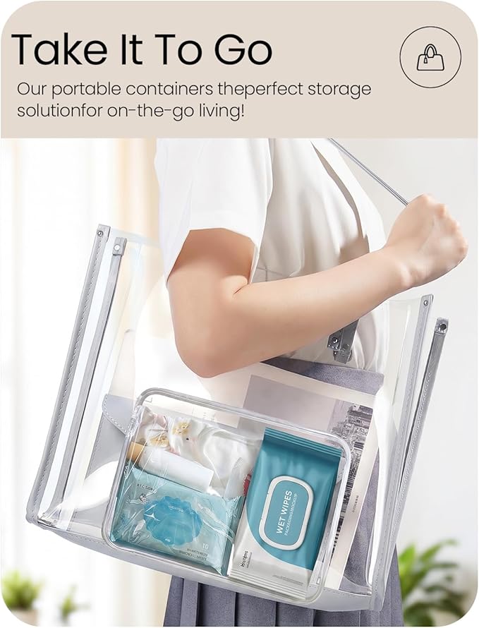 3 Pack Medium White Clear Hard Shell Zipper Case, Clear Storage Organizer Bins with Zipper, Water-Resistant Travel Toiletry Bag for Makeup, Cables, Snacks, Crafts, Office Supplies