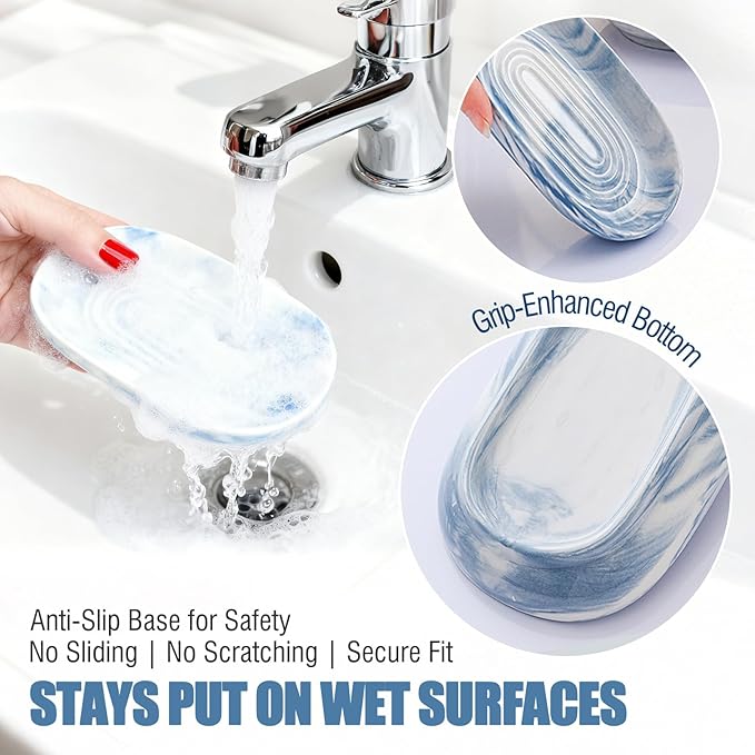 OTHIX Blue Ceramic Soap Dish with Unique Marble Texture, Decorative Bar Soap Holder for Bathroom and Kitchen, Cute Soap Dishes for Bar Soap, Jewelry, Family, Valentines Day Gifts (Blue Texture)