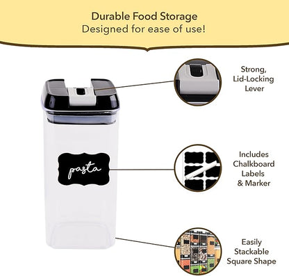 Simply Gourmet Airtight Food Storage Containers with Lids – 7 Piece Assorted Size Kitchen Pantry Organization Set, BPA-Free Clear Plastic, Stackable Containers for Cereal, Flour, Sugar, Rice, Snacks