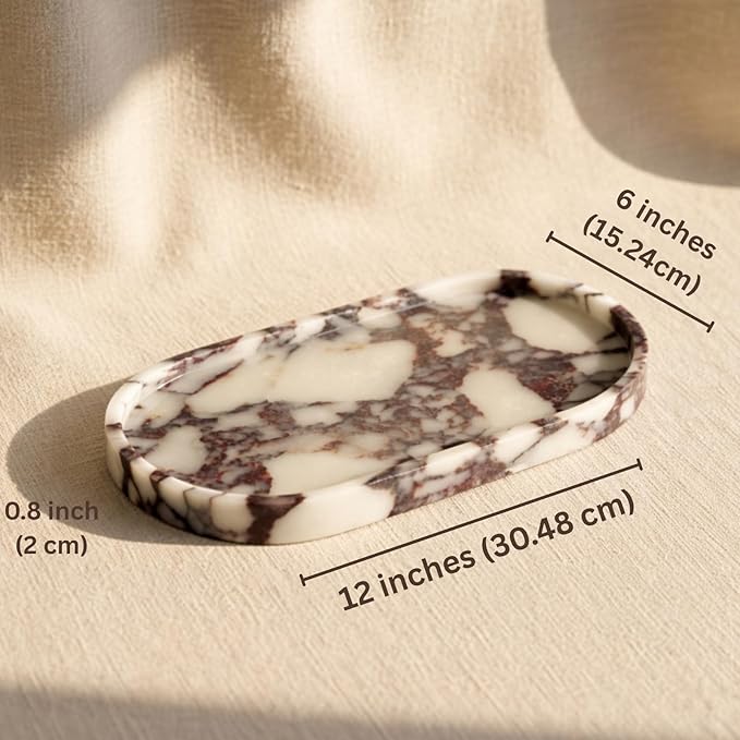 Calacatta Noir Marble Oval Bathroom Vanity Tray – 12”x6” Black Marble Tray for Countertop, Perfume & Jewelry Display | Solid 2cm Thick Luxury Stone Tray