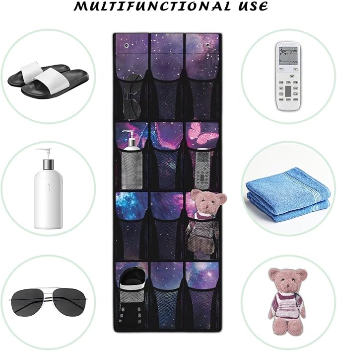 Galaxies Over Door Organizer Bathroom Mesh Fabric Cat Over The Door Shoe Organizer Space Saving Butterflies Wall Hanging Storage for Living Room