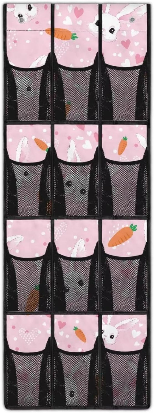 Bunny Over the Door Shoe Organizer with Pockets 4 Shelf Large Shoe Organizer Door Hanger for Bathroom Small Spaces Apartment Closet Door Hanging Storage Bag Home Easter Decor