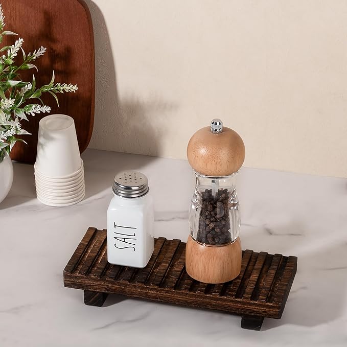Bathroom Tray Rustic Farmhouse Bathroom Decor Wood Display Stand Riser Kitchen Soap Dish Holder for Vanity, Countertop, Sink, 8.6 * 3.6 Dark Brown