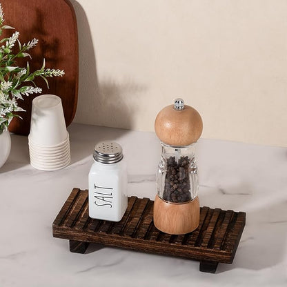 Bathroom Tray Rustic Farmhouse Bathroom Decor Wood Display Stand Riser Kitchen Soap Dish Holder for Vanity, Countertop, Sink, 8.6 * 3.6 Dark Brown