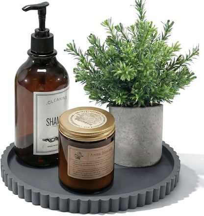 Silicone Bathroom Vanity Tray, Modern Round Decorative Tray for Countertop, Waterproof & Unbreakable Cosmetic Perfume Organizer, Extra-Thick & Sturdy, Easy to Clean Candle Tray (9 inch, Dark Grey)