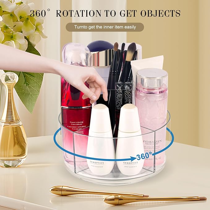 360° Rotating Makeup Organizer Clear Lazy Susan Organizer for Vanity, Cosmetic Display Cases for Bathroom Countertop, Makeup Storage Organizer, Desktop Dresser Sundries Storage Boxes