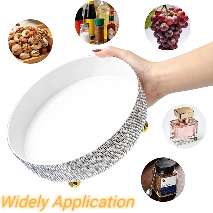Makeup Perfume Organizer, 360 Degree Rotating Lazy Susan Cosmetic Tray, Large Capacity Rhinestone Bling Bathroom Skincare Lotion Holder Case for Vanity, Dresser, Desktop
