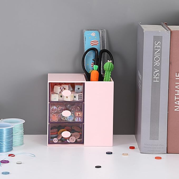 Plastic Hair Accessories Organizer with Comb Holder Makeup Container Jewelry Storage Box for Vanity Bathroom Countertop, Pink